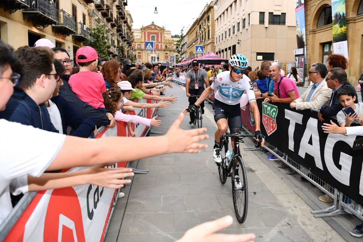 Chris Froome greets fans ahead of the stage