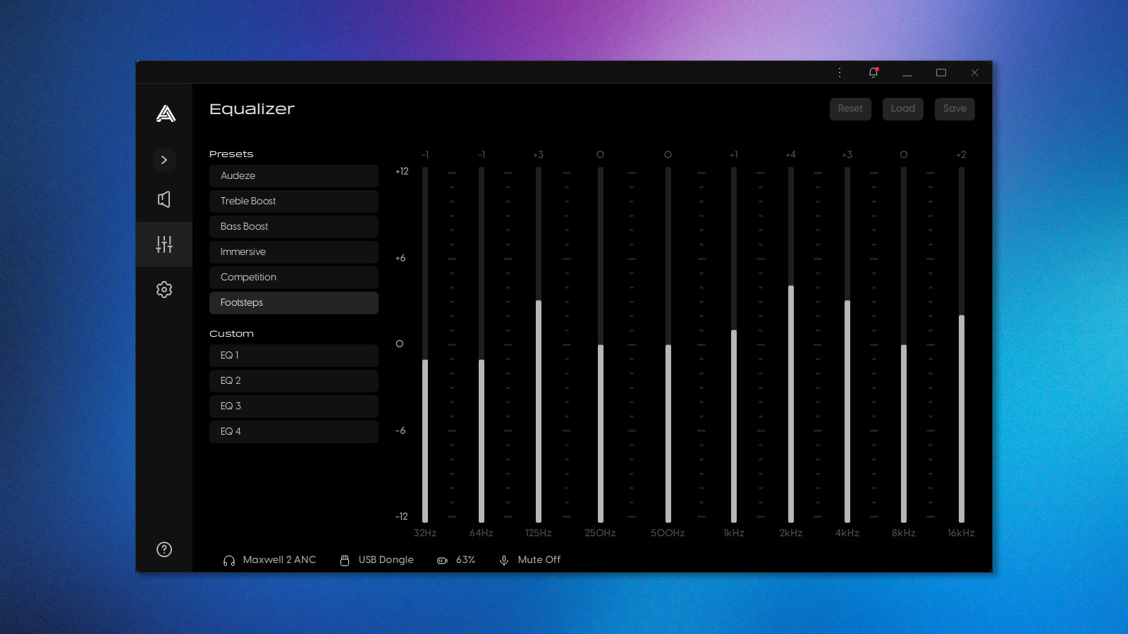 A screenshot of the Audeze app being used to customize the Audeze Maxwell 2 ANC