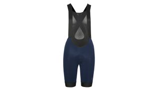 Velocio Luxe bib shorts in blue against a white background