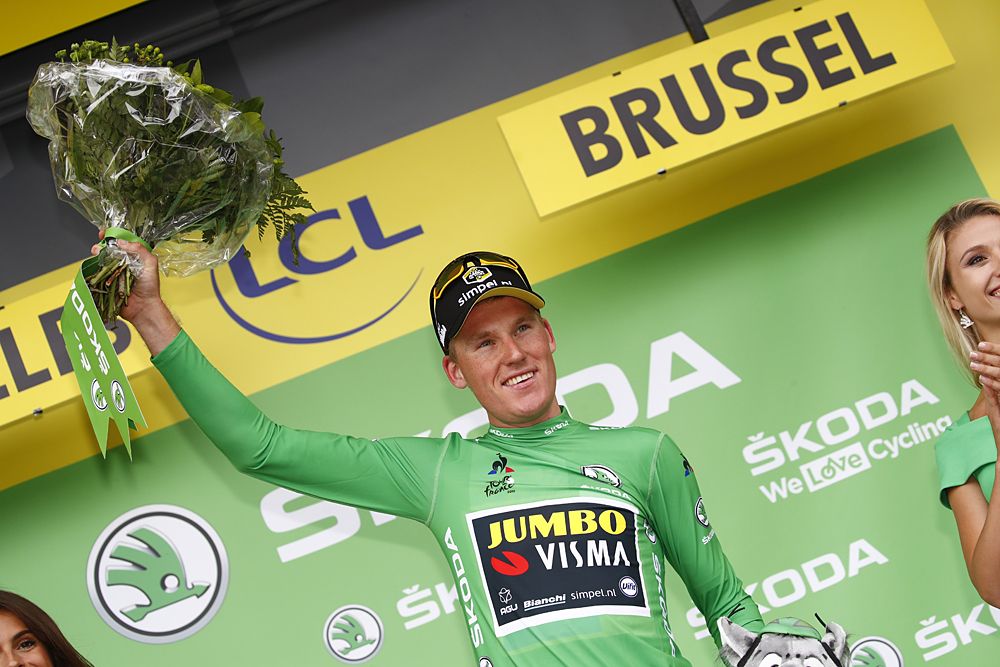 Mike Teunissen (Jumbo-Visma) in the green jersey after stage 1 at the Tour de France