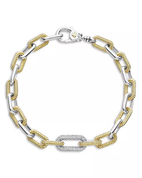 18k Yellow Gold &amp;amp; Silver Caviar Lux-Clip Diamond Link Bracelet - Exclusive