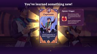 Potionomics - A notification that you've "Learned something new" with a card called "Captivate" from Baptiste.