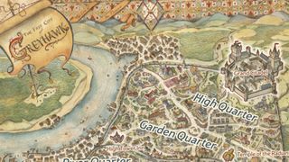 Greyhawk map displaying the city itself in a medieval style