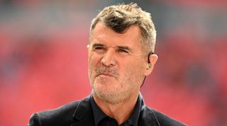 Roy Keane working as a pundit during Manchester United's FA Cup semi-final against Coventry City in April 2024.