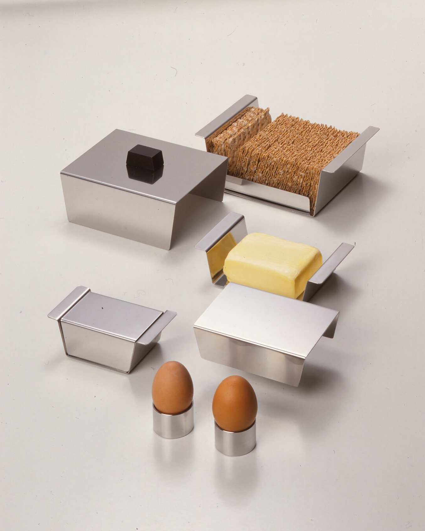 Stainless steel Mono butter and crispbread can by Ralph Kr&amp;auml;mer from 1992 for Mono