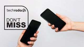 Two phones in hands on white background