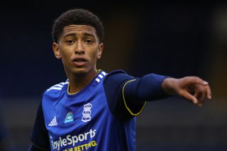 A young Jude Bellingham in action for Birmingham City against Charlton Athletic in July 2020.