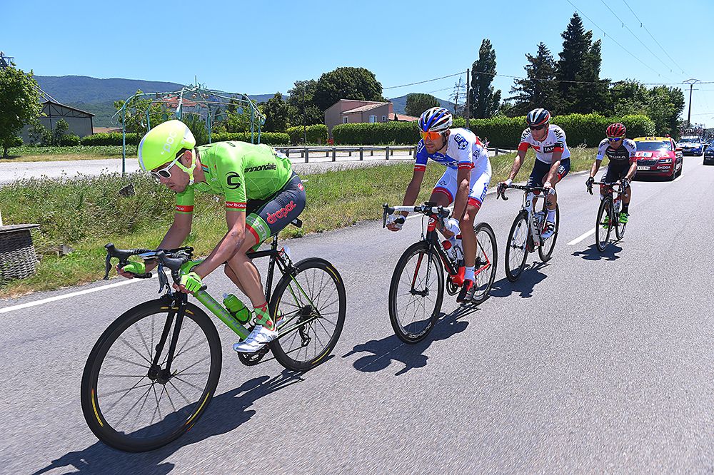 Alex Howes (Cannondale) leads the four-man break, stage 14 Tour de France