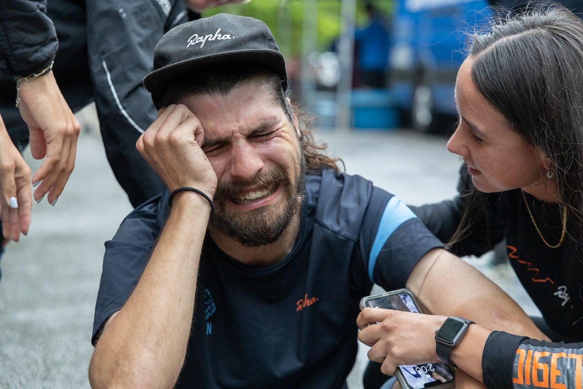 Shocked. Sam Boardman shed tears of joy after learning that he won his first race at a professional level.