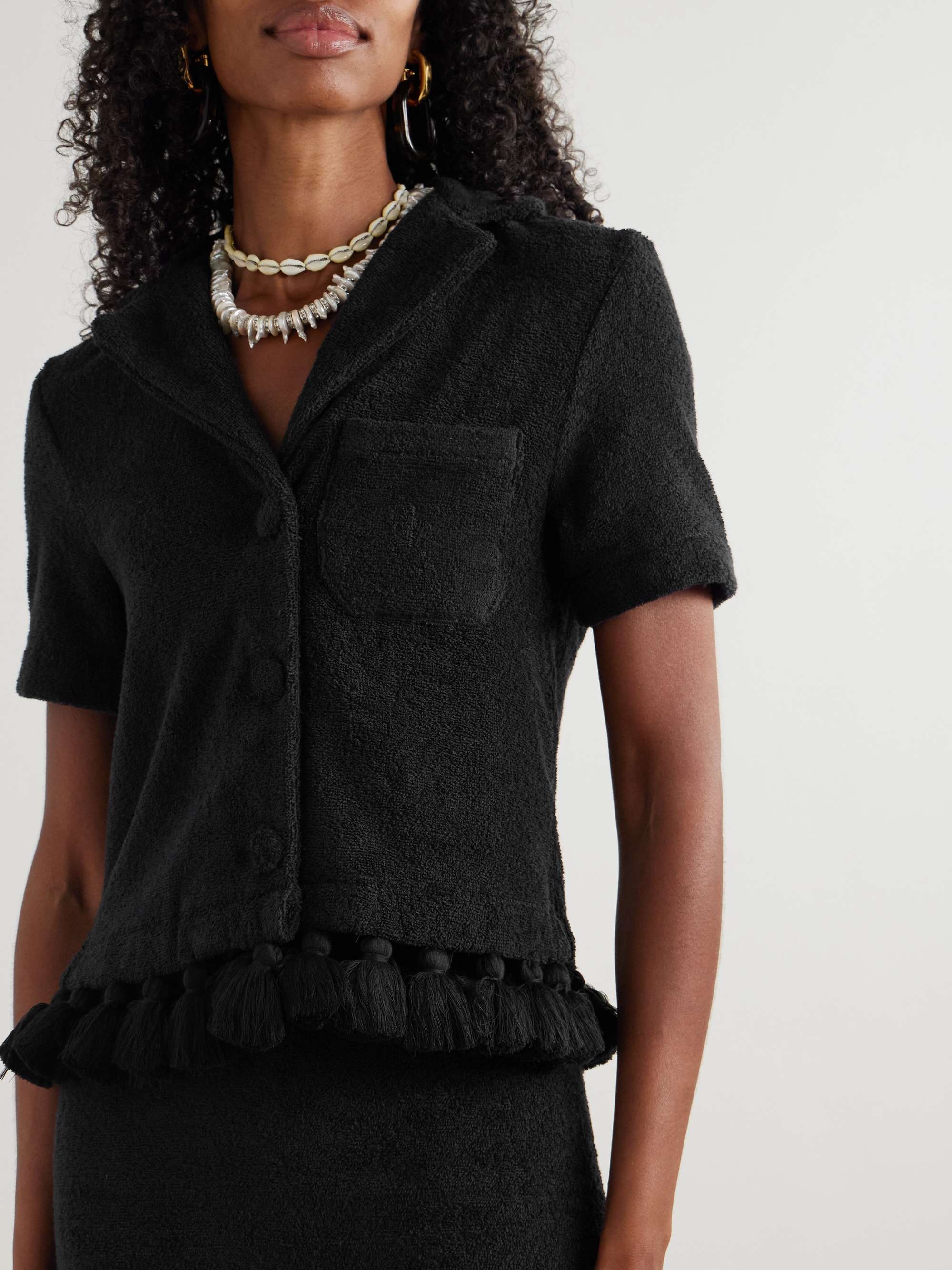 Tasseled Cotton-Terry Shirt
