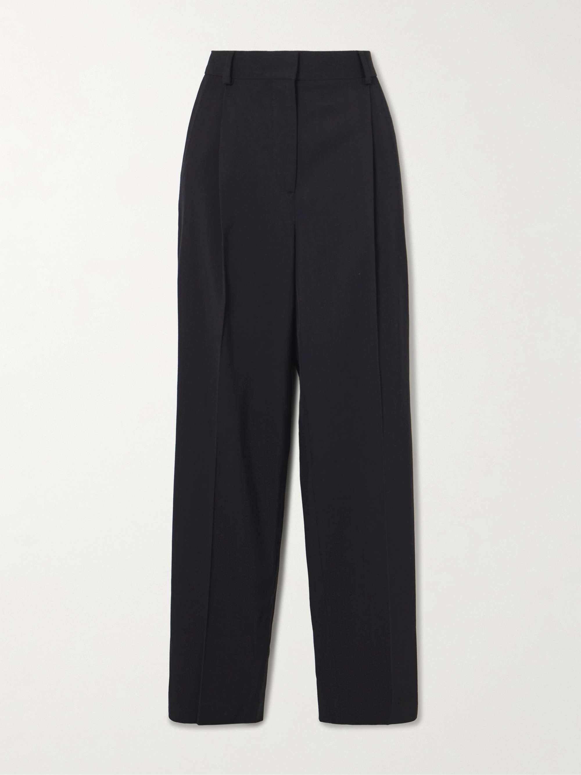 Pleated Twill Straight-Leg Pants