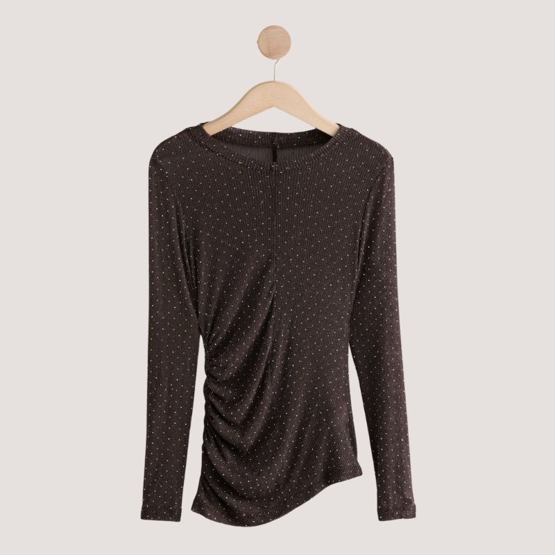 A slinky ruched chocolate brown sparkly top by Next