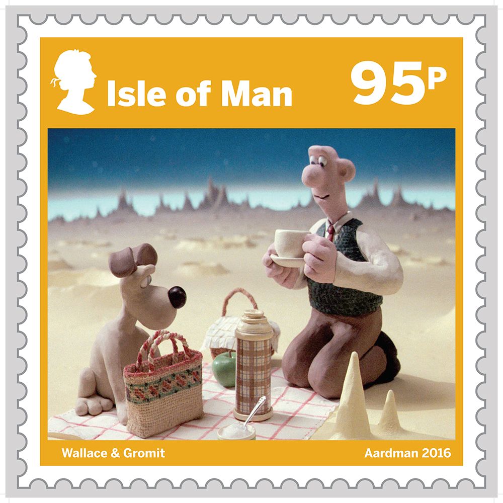 This stamp features the moon of cheese from the first Wallace &amp; Gromit film, 'A Grand Day Out'