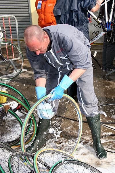 Getting down and dirty. Going ape with the hose may get the grime off, but there's no substitute for careful hand-washing if you want to get a bike clean without risking washing out all the lubricants.