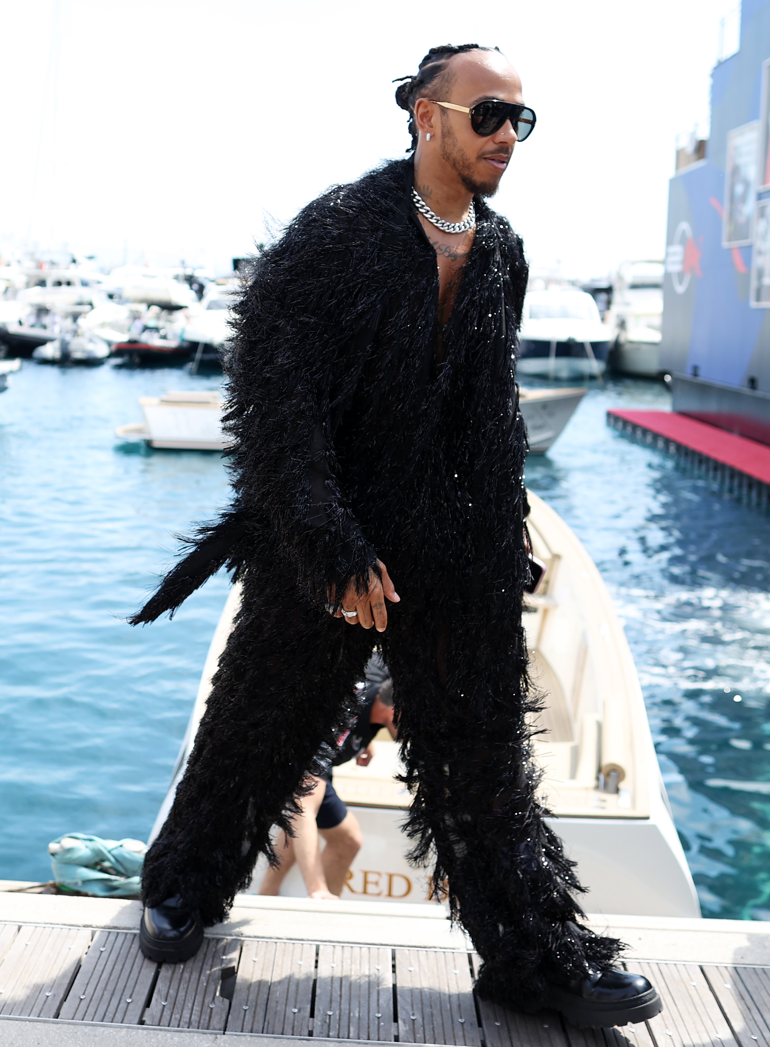 Lewis Hamilton of Great Britain and Mercedes arrives in the Paddock prior to practice ahead of the F1 Grand Prix of Monaco at Circuit de Monaco on May 24, 2024 in Monte-Carlo, Monaco.