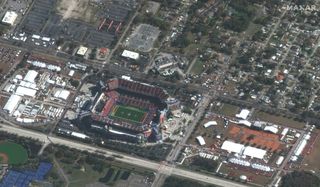 Maxar Technologies' GeoEye-1 satellite snapped this photo of Raymond James Stadium in Tampa, Florida, on Feb. 7, 2021, about seven hours before Super Bowl LV kicked off.
