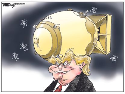 Political cartoon U.S. Donald Trump nuclear weapon