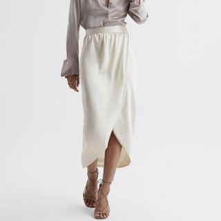 Reiss Tyra Silk High-Low Wrap Skirt