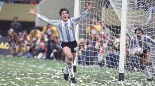 Mario Kempes of Argentina celebrates after scoring a goal during the 1978 FIFA World Cup final against the Netherlands.