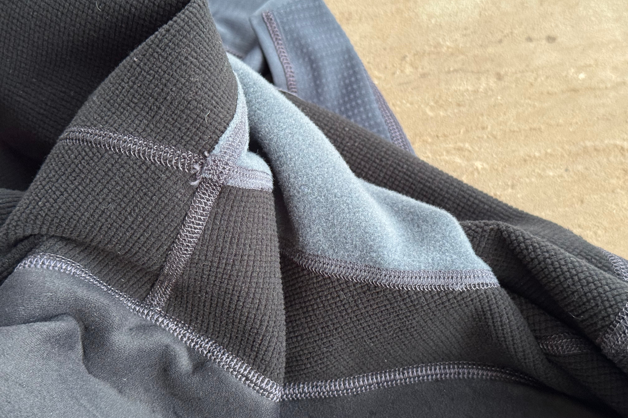 Detail of the seams in the Rapha Pro Team III Bib Tights