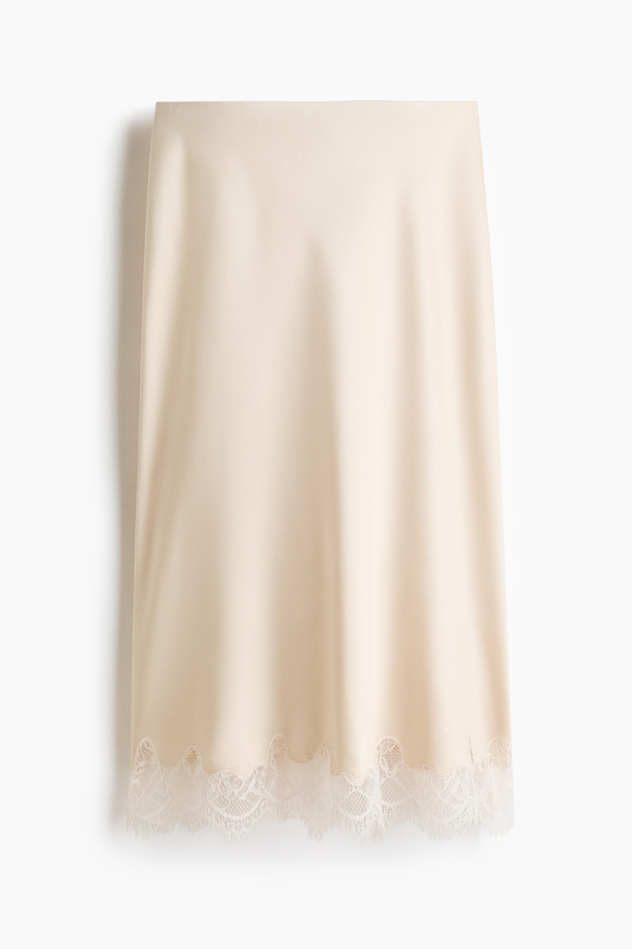 Lace-Trimmed Slip Skirt - Light Beige