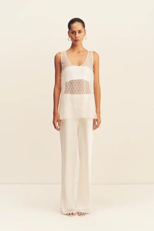 shona joy, Talitha Sheer Fringe Scoop Neck Top