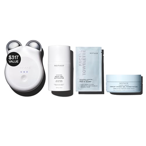 Nuface Mini+ Microcurrent Facial Device Ultimate Uplift Holiday Kit - Brilliant White Face Sculpting &amp;amp; Contouring Device With Aqua Gel, Power Patches, Prep-N-Glow Skin Care Wipes &amp;amp; Luxe Gift Box