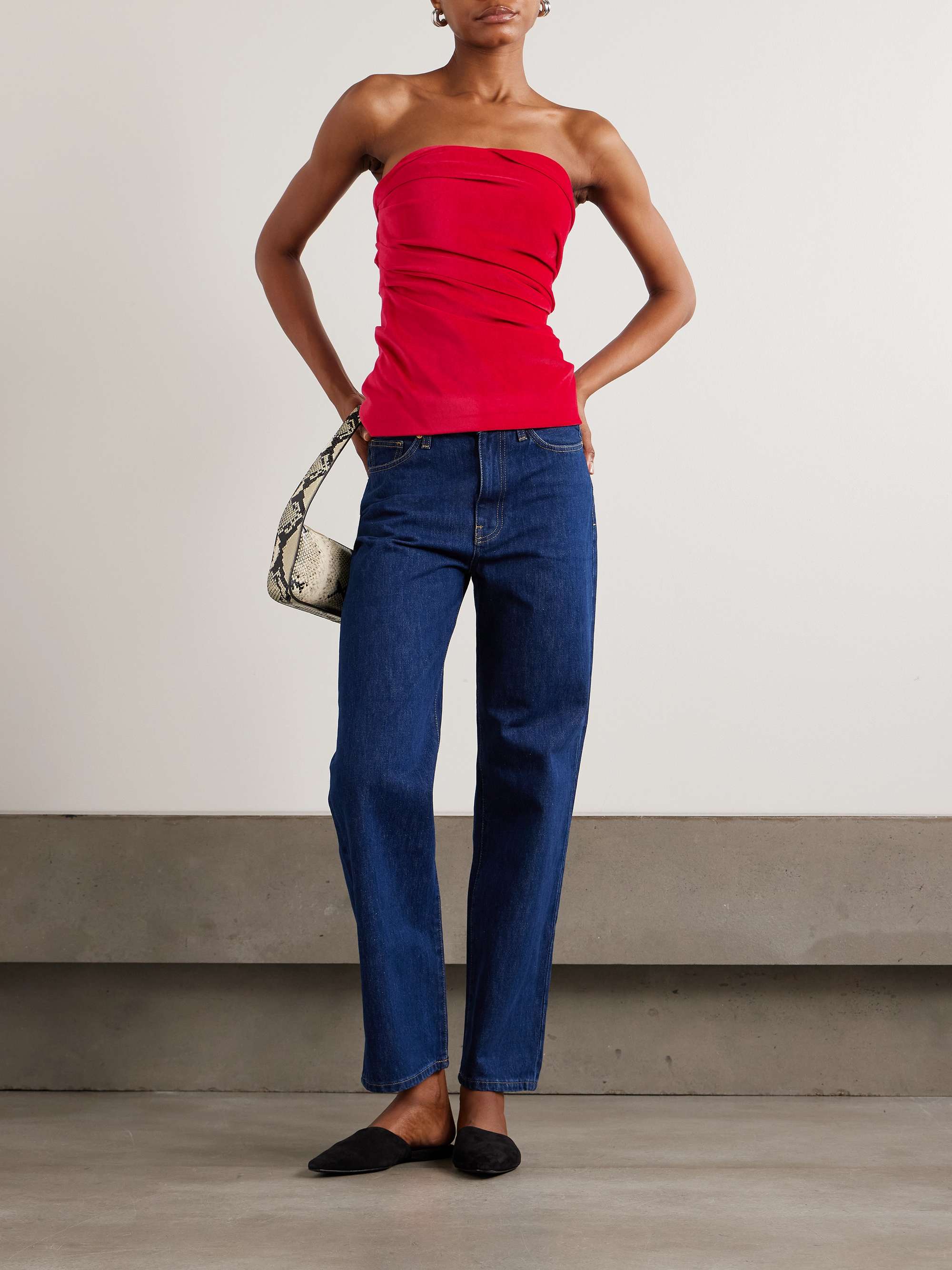 Izel Stretch-Cotton and Modal-Blend Velvet Bandeau Top