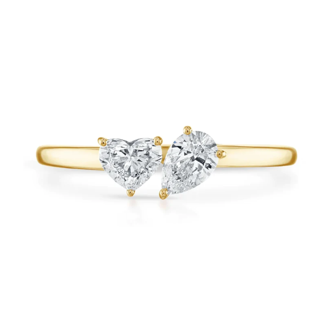 ethical jewellery: gold ring with two diamonds of different shapes