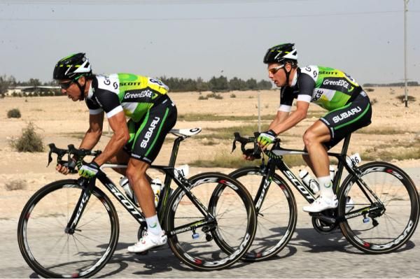 Langeveld (right) with new GreenEdge teammate Robbie McEwen