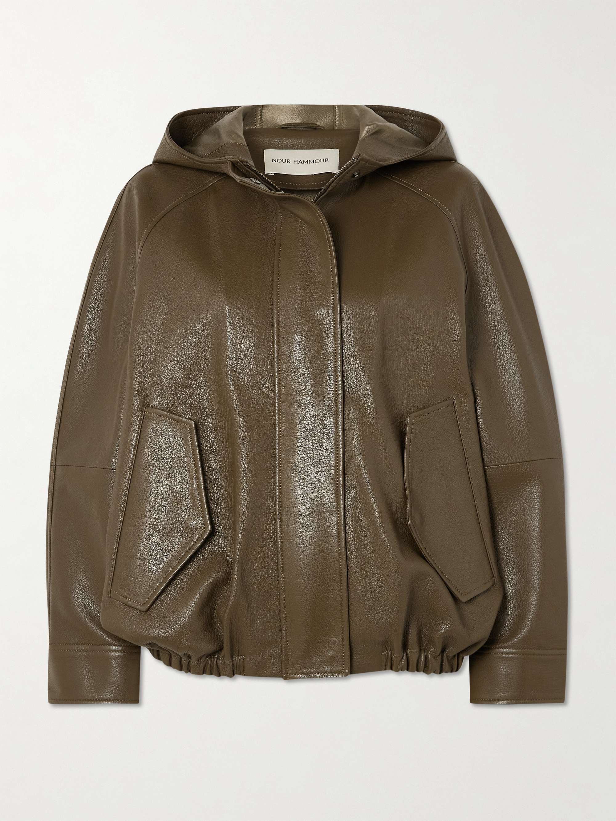 Hooded Textured-Leather Bomber Jacket