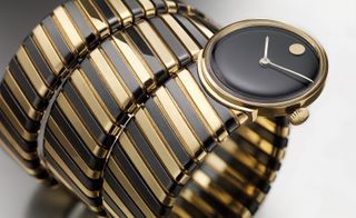 the daring 1972 gold Bulgari Serpenti Tubogas bracelet watch in gold and burnished steel