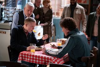 Bobby Beale and Freddie Slater have a pancake challenge