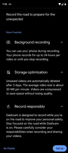 Dash cam mode in the Personal Safety app
