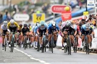 Chloe Hosking (Trek-Segafredo) sprints to third place on stage 4 at The Women&#039;s Tour