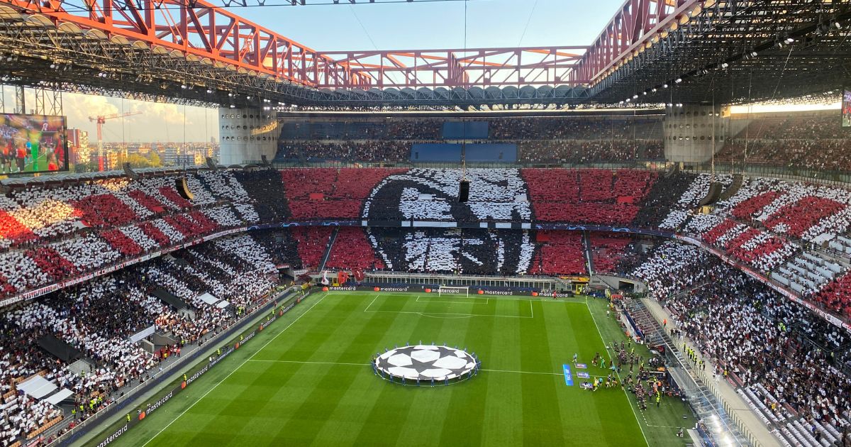 AC Milan fans in the San Siro Curva Sud during their Champions League match vs Newcastle United