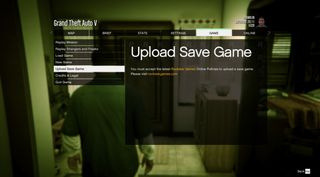 GTA 5 Legacy upload save file screen showing that you are required to agree to Rockstar's online policies first.