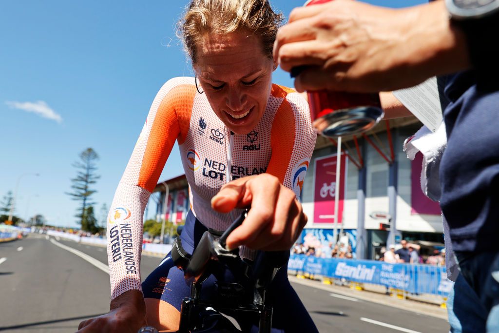 WOLLONGONG AUSTRALIA SEPTEMBER 18 Race winner Ellen Van Dijk of The Netherlands reacts after the 95th UCI Road World Championships 2022 Women Individual Time Trial a 342km individual time trial race from Wollongong to Wollongong Wollongong2022 on September 18 2022 in Wollongong Australia Photo by Con ChronisGetty Images