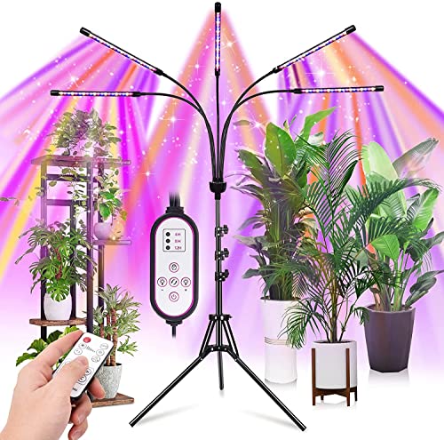 Keelixin Grow Lights for Indoor Plants,5 Heads Red Blue White Full Spectrum Plant Light With 15-60&quot; Adjustable Tripod Stand, Indoor Grow Lamp With Remote Control and Auto On/off Timer Function
