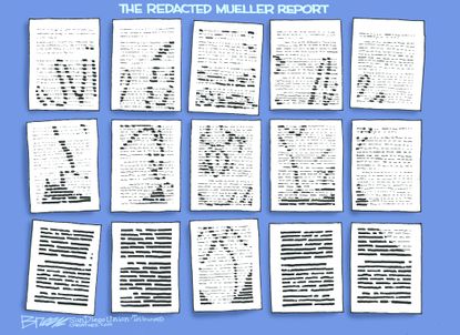 Political Cartoon U.S. Trump redacted Mueller report