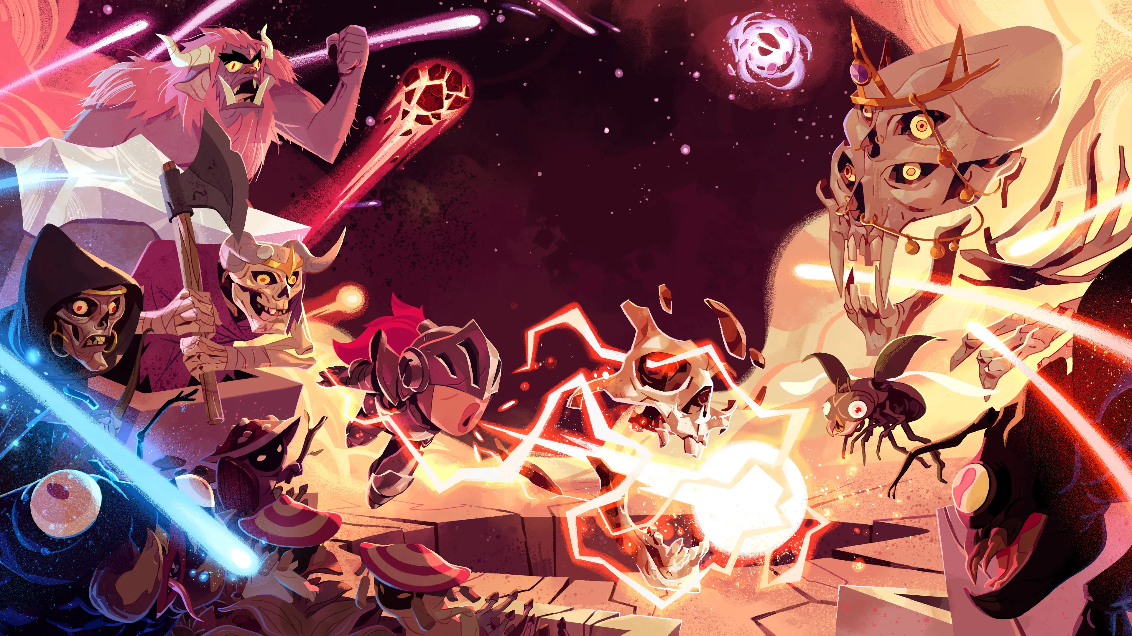 Monsters fighting a knight in a dungeon