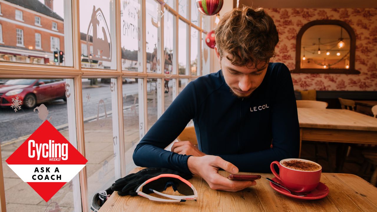 Image shows a rider at a cafe.