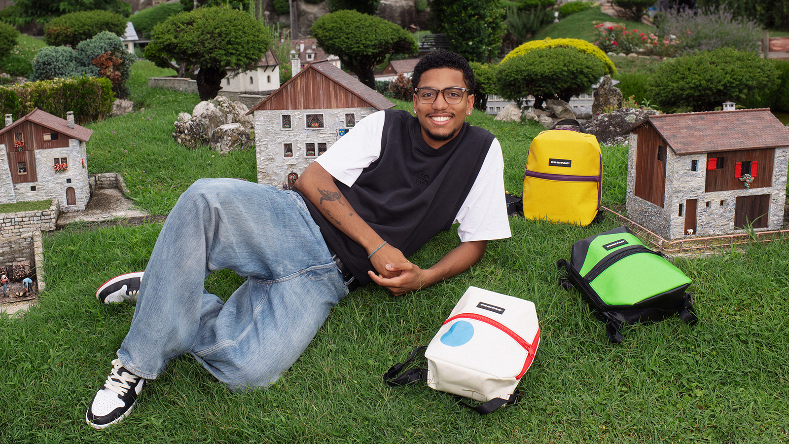 Models wearing the FREITAG F44 WALTER at Swissminiatur Museum in Switzerland