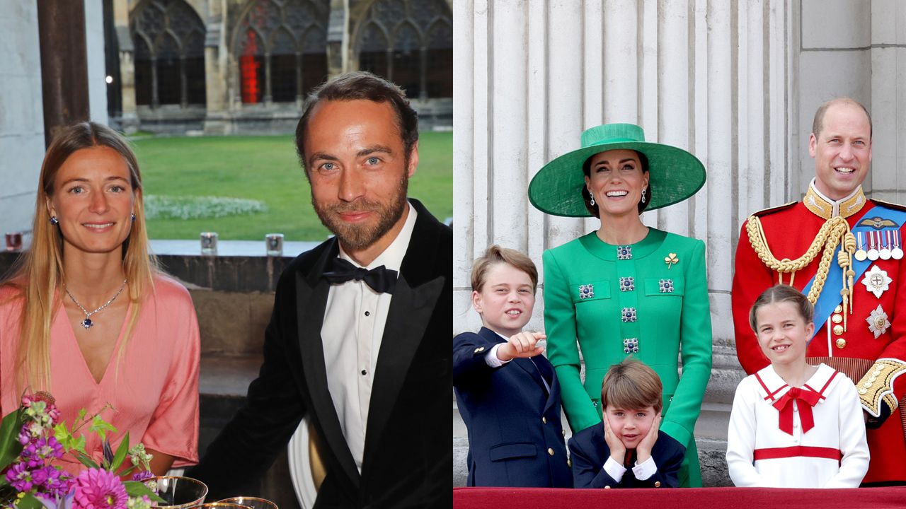 James Middleton and wife Alizee, Prince George, Prince Louis, Kate Middleton, Princess Charlotte, Prince William