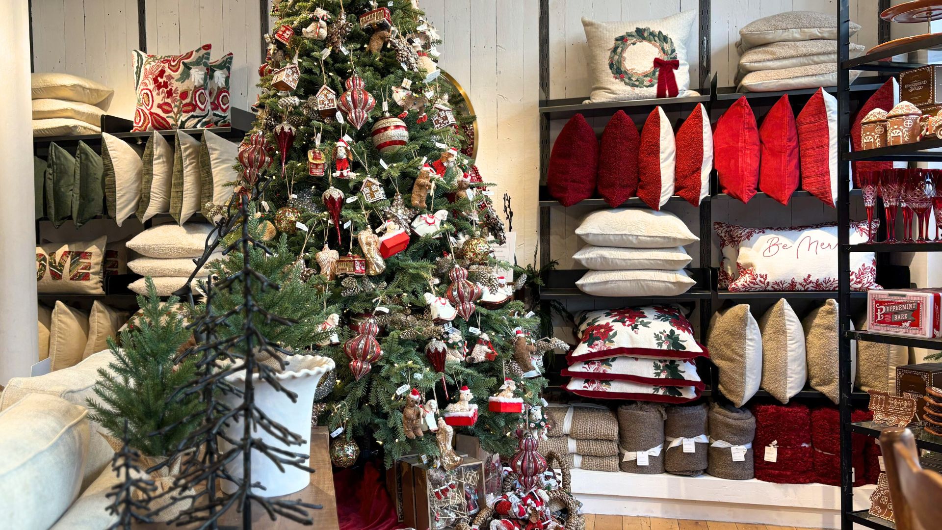 picture of the store with christmas tree and decor on display
