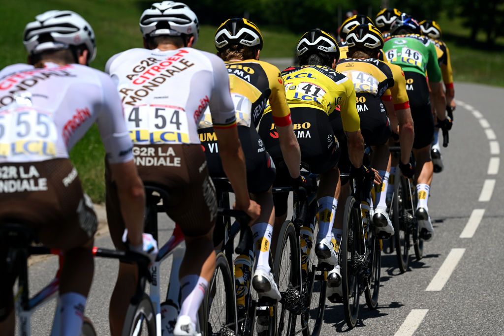 PLATEAU DE SALAISON FRANCE JUNE 12 Primoz Roglic of Slovenia and Team Jumbo Visma Yellow Leader Jersey competes during the 74th Criterium du Dauphine 2022 Stage 8 a 1388km stage from SaintAlbanLeysse to Plateau de Salaison 1495m WorldTour Dauphin on June 12 2022 in Plateau de Salaison France Photo by Dario BelingheriGetty Images