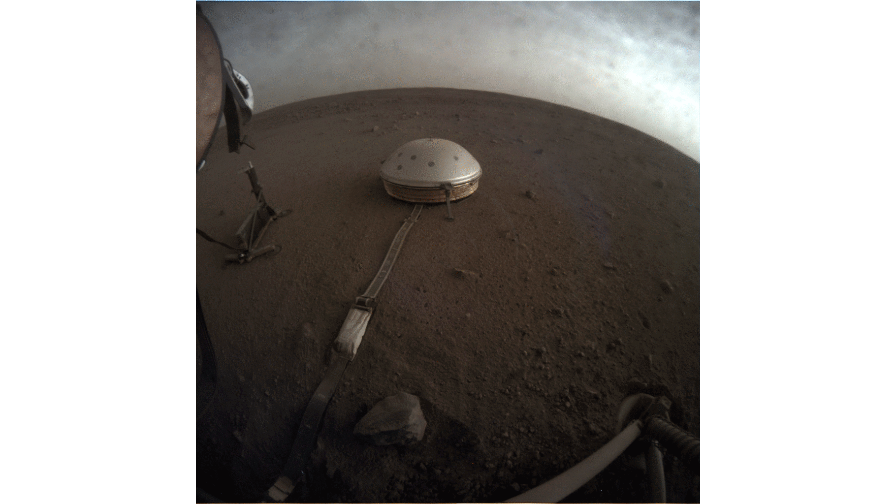 NASA's InSight used its Instrument Context Camera (ICC) beneath the lander's deck to image these drifting clouds at sunset. This series of images was taken on April 25, 2019, the 145th Martian day, or sol, of the mission, starting at around 6:30 p.m. Mars local time.