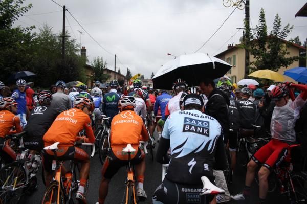 The start line of stage 11 of the Tour de France