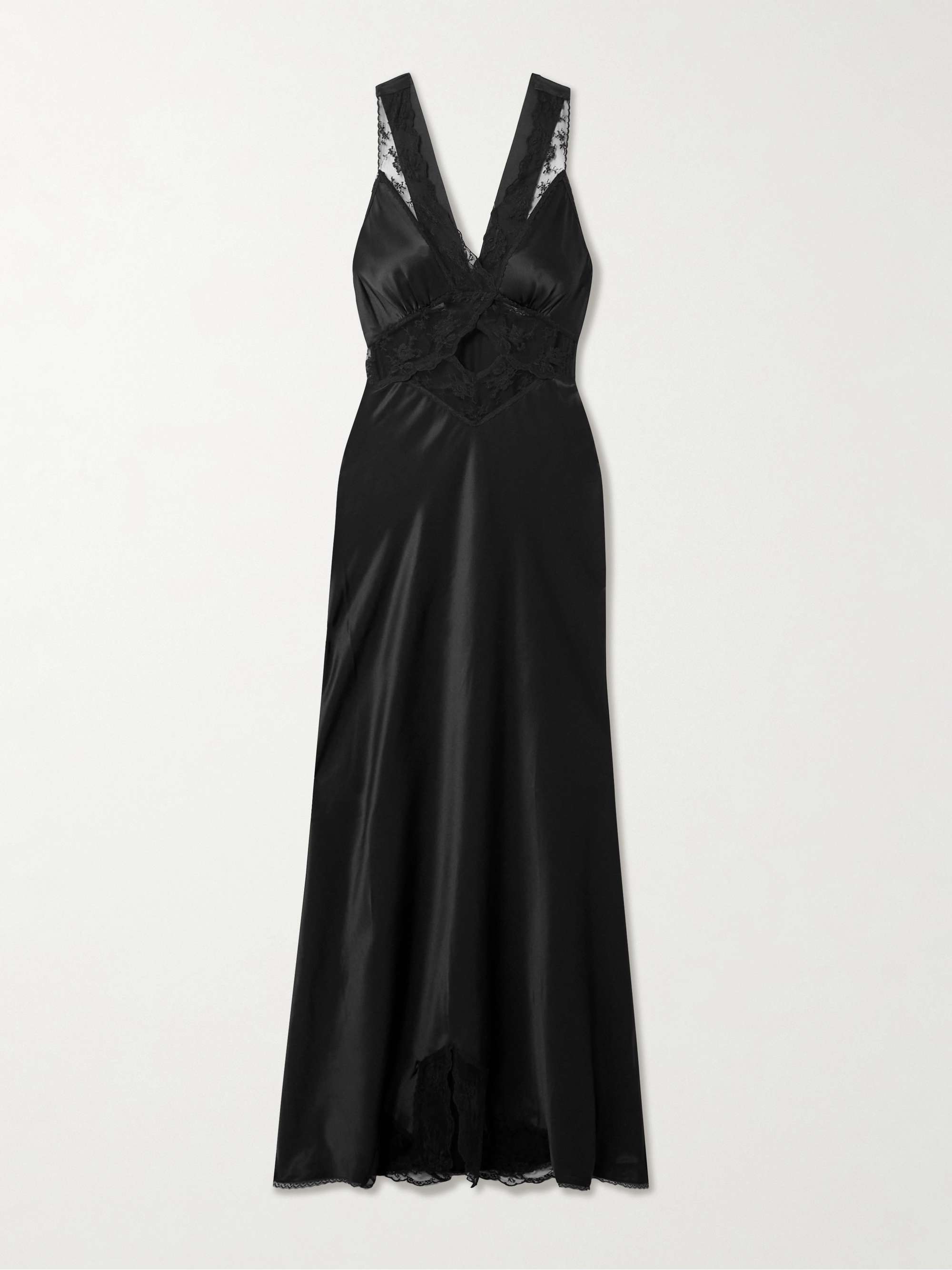 Aries Cutout Lace-Trimmed Silk-Satin Maxi Dress