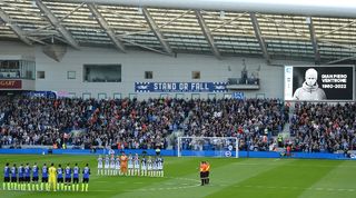 Tottenham and Brighton players observe a minute's silence for Spurs' former fitness coach Gian Piero Ventrone ahead of their match at the Amex.